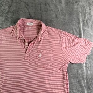 Johnnie-O Polo Shirt Mens XL Red White Striped Preppy Embroidered Logo Pocket